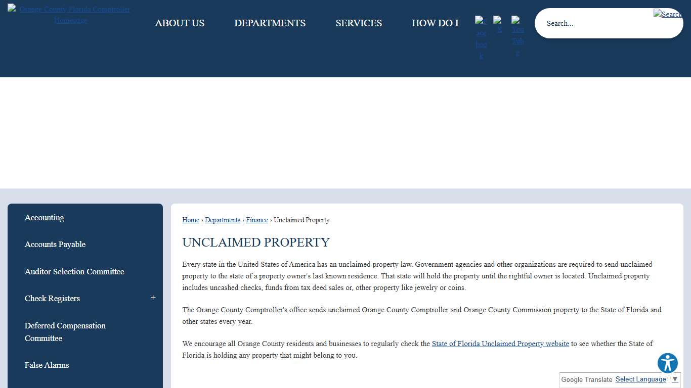 Unclaimed Property Orange County Comptroller, FL